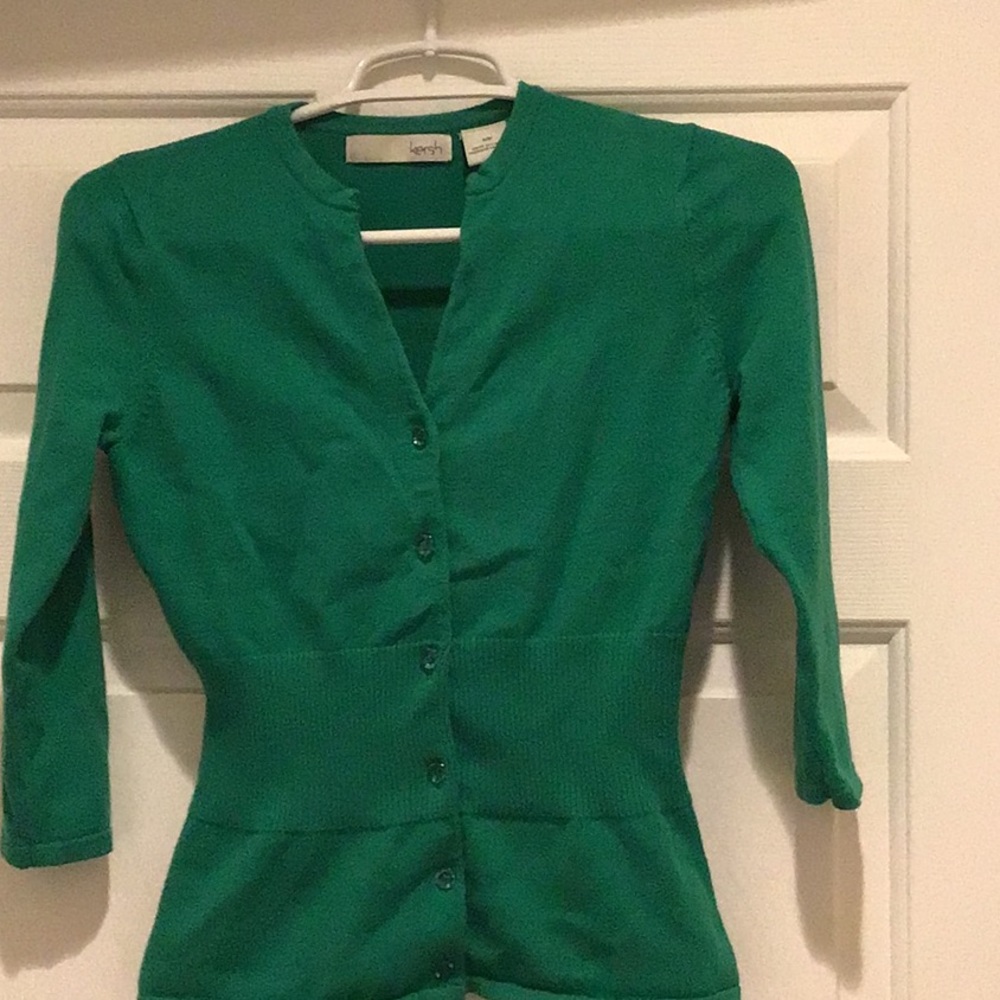 Green Akers’s sweater with three quarter sleeves.  Size small/petite.